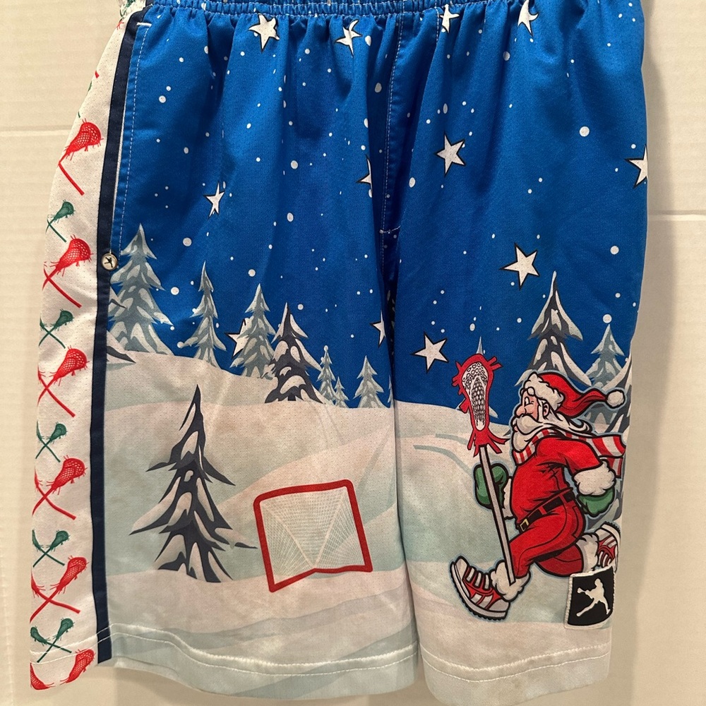 Festive Blue Santa Lacrosse Unlimited youth Shorts size YL
